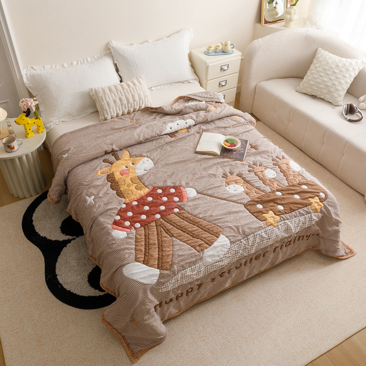 91家纺网 家纺一手货源 找家纺 朴尔家纺-毛巾被 2026新品纯棉云朵棉卡通独版十层加厚纱布泡芙被毛巾被 亲子时刻