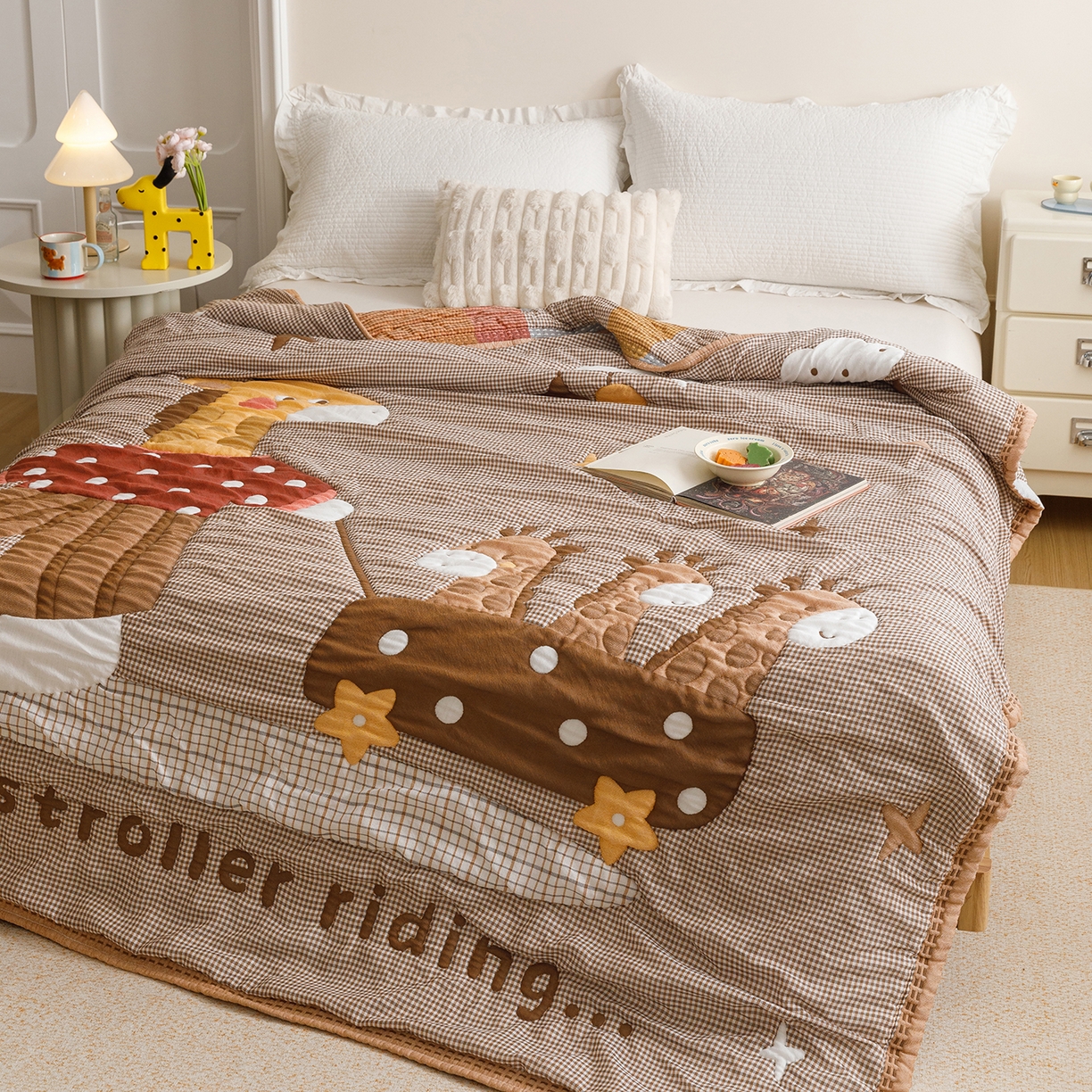 91家纺网 家纺一手货源 找家纺 朴尔家纺-毛巾被 2026新品纯棉云朵棉卡通独版十层加厚纱布泡芙被毛巾被 亲子时刻