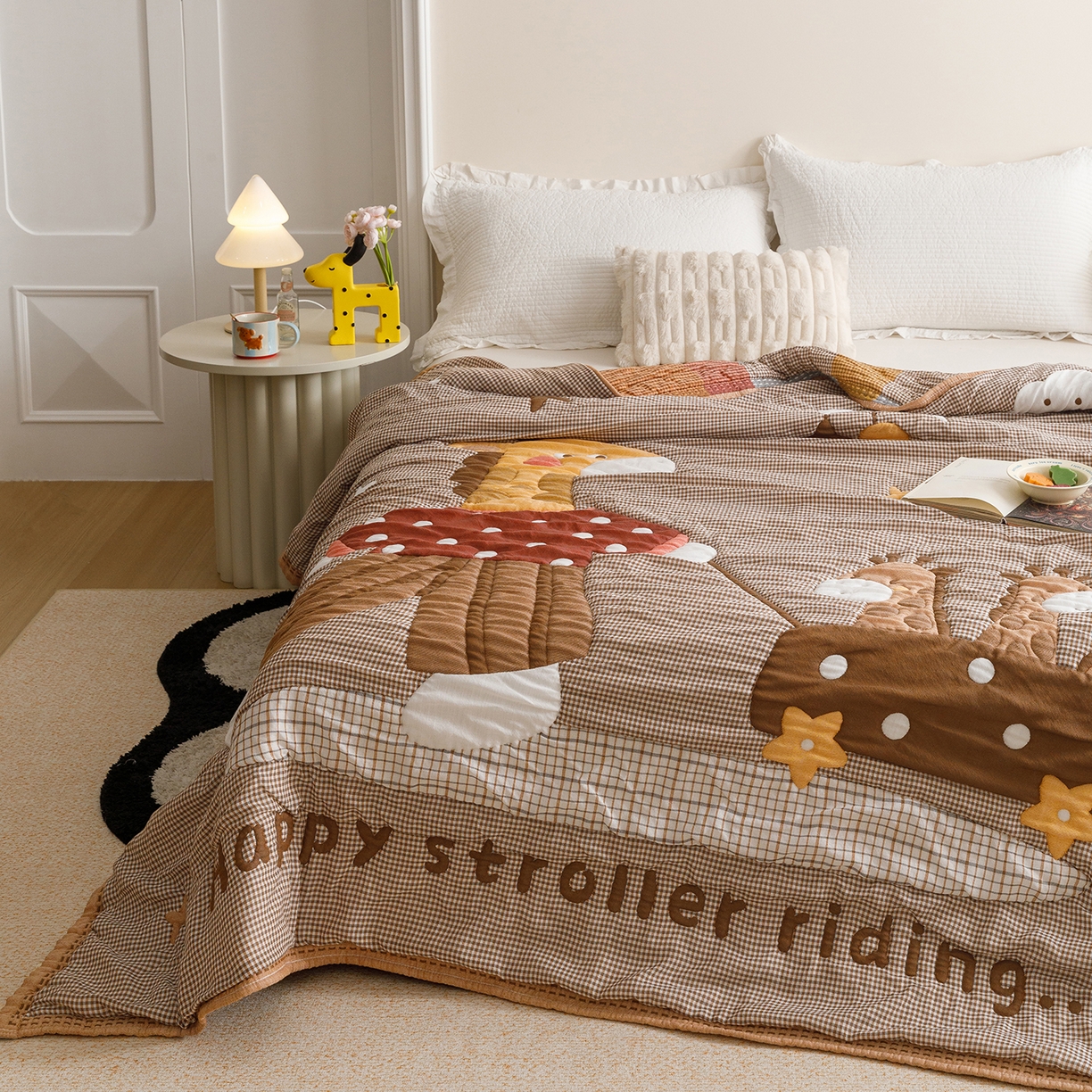 91家纺网 家纺一手货源 找家纺 朴尔家纺-毛巾被 2026新品纯棉云朵棉卡通独版十层加厚纱布泡芙被毛巾被 亲子时刻