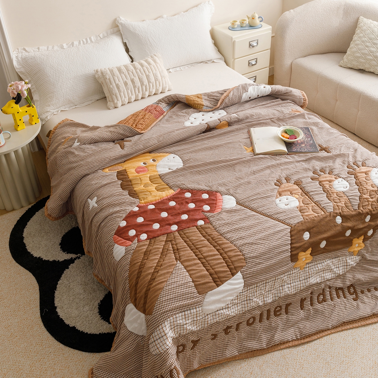 91家纺网 家纺一手货源 找家纺 朴尔家纺-毛巾被 2026新品纯棉云朵棉卡通独版十层加厚纱布泡芙被毛巾被 亲子时刻