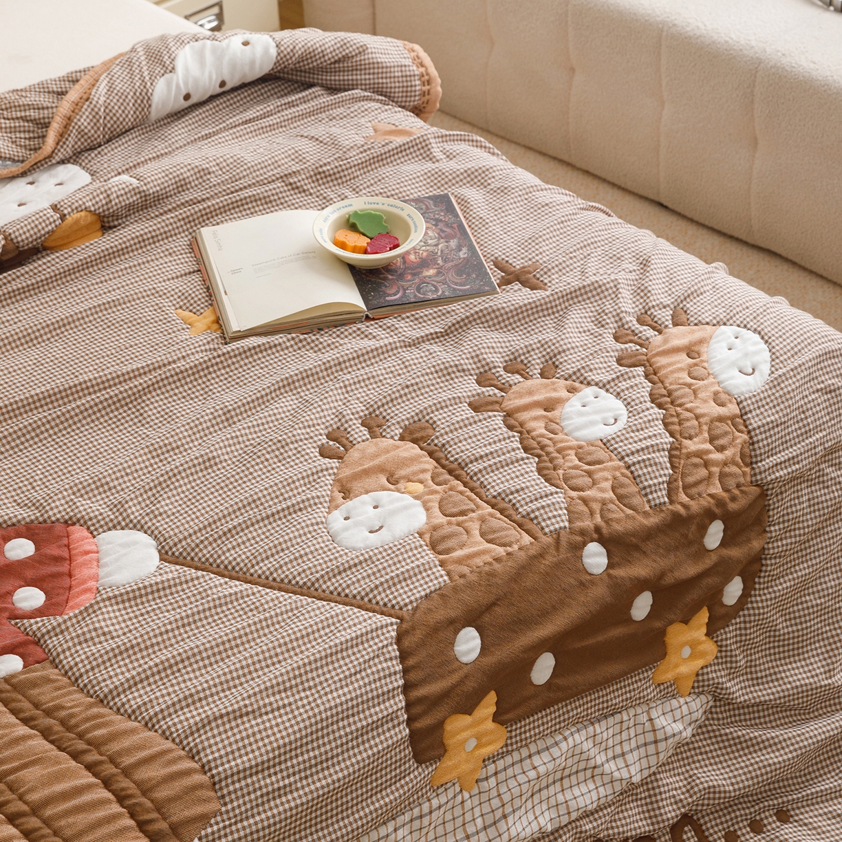 91家纺网 家纺一手货源 找家纺 朴尔家纺-毛巾被 2026新品纯棉云朵棉卡通独版十层加厚纱布泡芙被毛巾被 亲子时刻