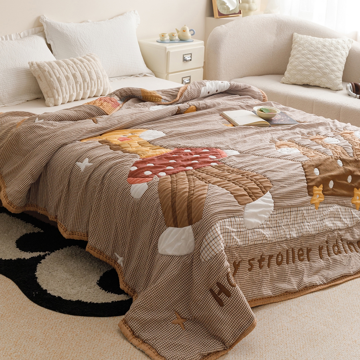 91家纺网 家纺一手货源 找家纺 朴尔家纺-毛巾被 2026新品纯棉云朵棉卡通独版十层加厚纱布泡芙被毛巾被 亲子时刻