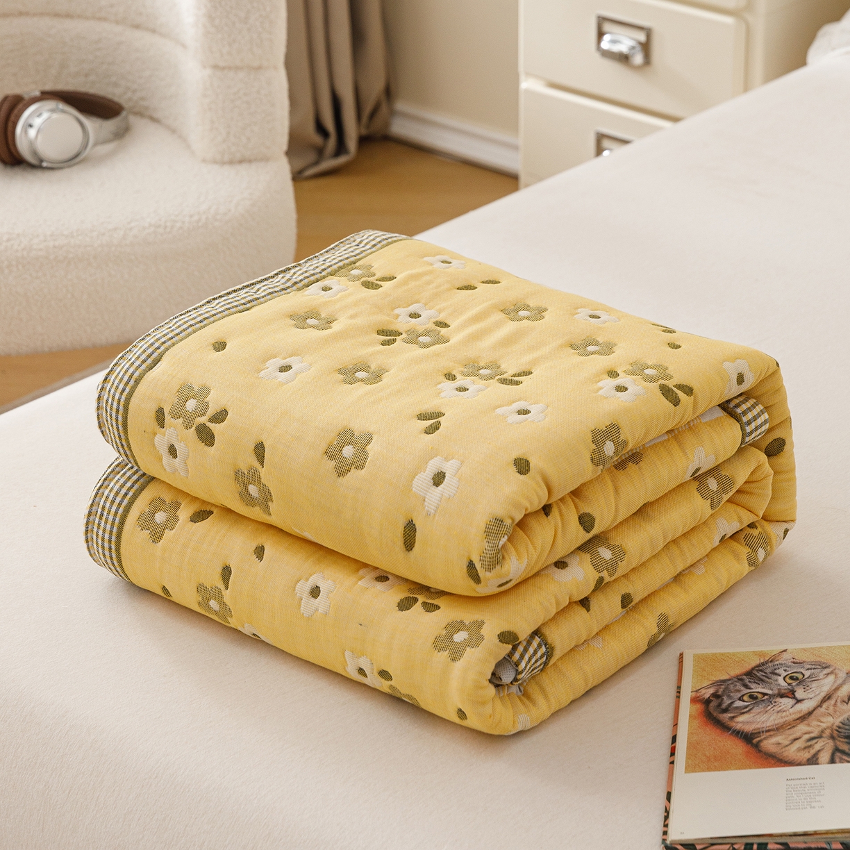 朴尔家纺-毛巾被 2026新品十层轻肤纯棉云朵棉色织提花纱布泡芙被毛巾被 最佳拍档