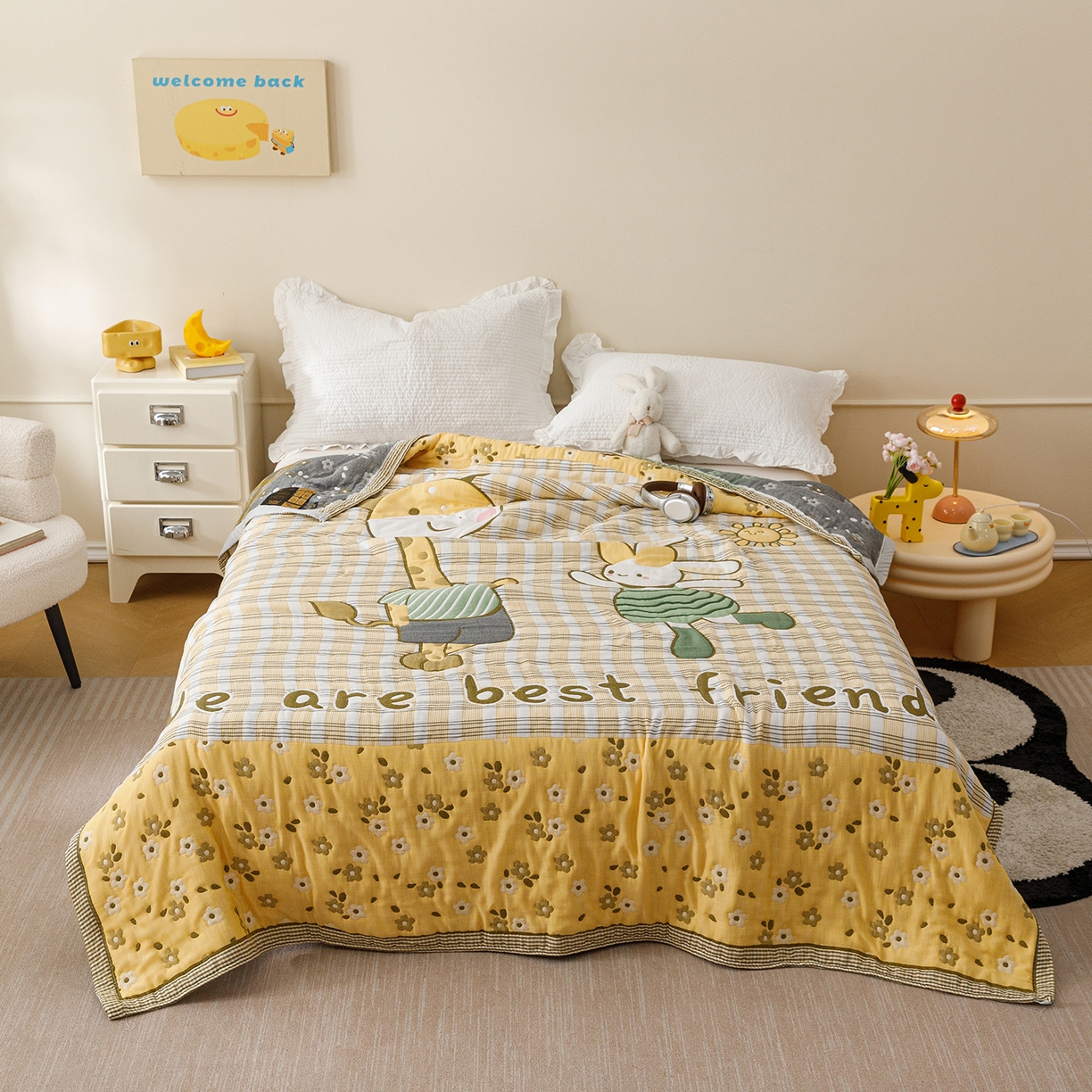 91家纺网 家纺一手货源 找家纺 朴尔家纺-毛巾被 2026新品十层轻肤纯棉云朵棉色织提花纱布泡芙被毛巾被 最佳拍档