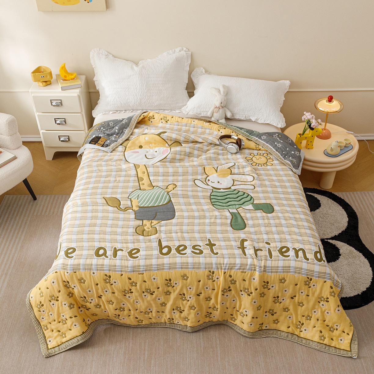 91家纺网 家纺一手货源 找家纺 朴尔家纺-毛巾被 2026新品十层轻肤纯棉云朵棉色织提花纱布泡芙被毛巾被 最佳拍档