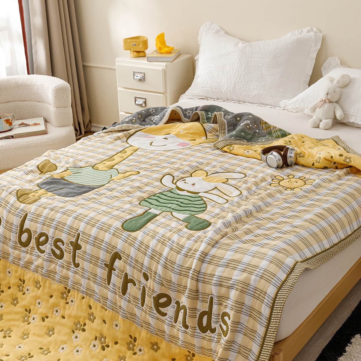 91家纺网 家纺一手货源 找家纺 朴尔家纺-毛巾被 2026新品十层轻肤纯棉云朵棉色织提花纱布泡芙被毛巾被 最佳拍档