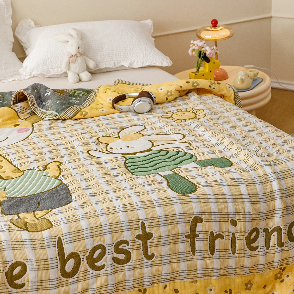 91家纺网 家纺一手货源 找家纺 朴尔家纺-毛巾被 2026新品十层轻肤纯棉云朵棉色织提花纱布泡芙被毛巾被 最佳拍档