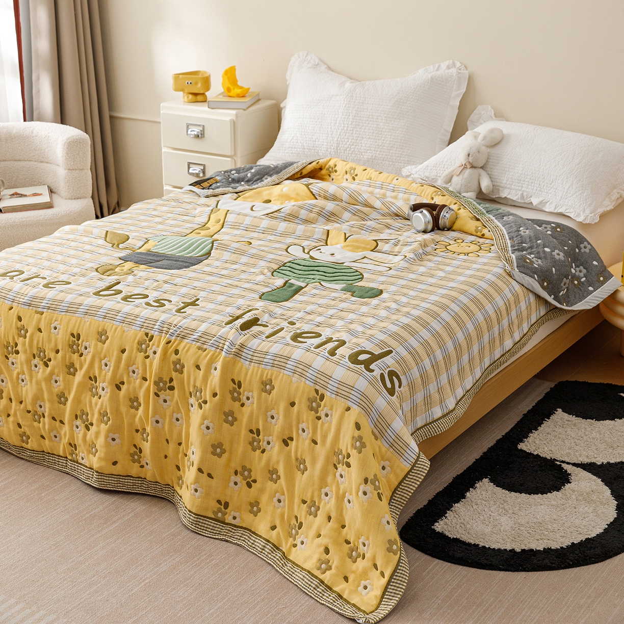 91家纺网 家纺一手货源 找家纺 朴尔家纺-毛巾被 2026新品十层轻肤纯棉云朵棉色织提花纱布泡芙被毛巾被 最佳拍档