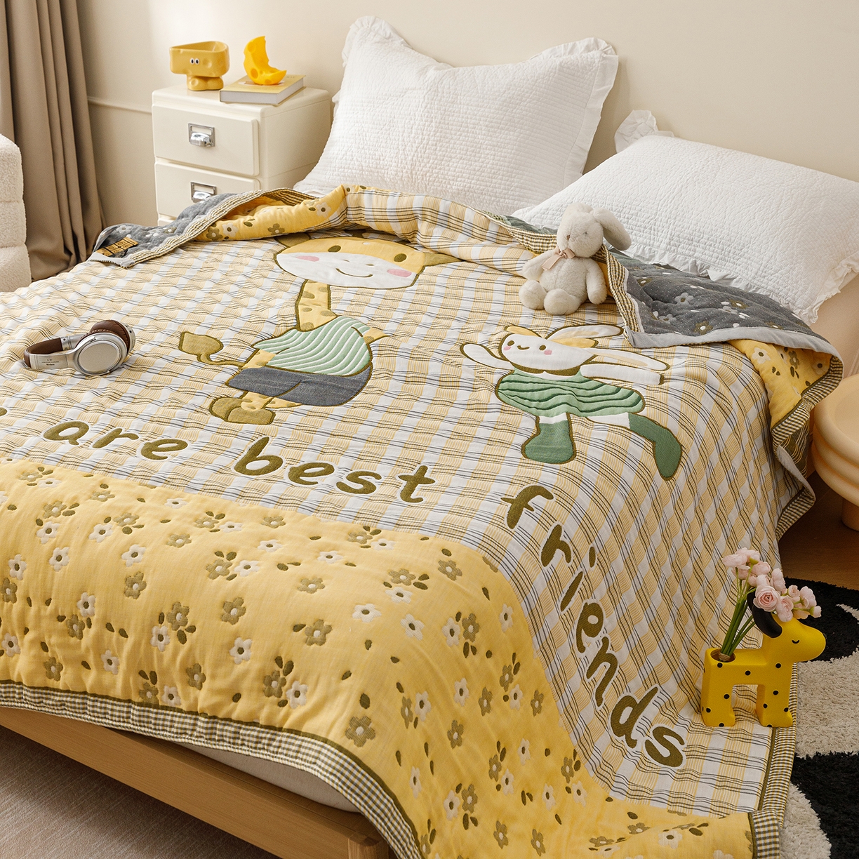 91家纺网 家纺一手货源 找家纺 朴尔家纺-毛巾被 2026新品十层轻肤纯棉云朵棉色织提花纱布泡芙被毛巾被 最佳拍档