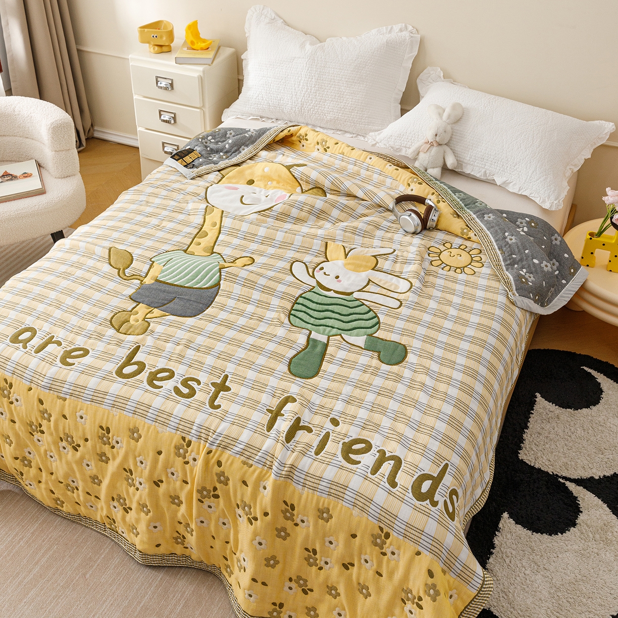 91家纺网 家纺一手货源 找家纺 朴尔家纺-毛巾被 2026新品十层轻肤纯棉云朵棉色织提花纱布泡芙被毛巾被 最佳拍档