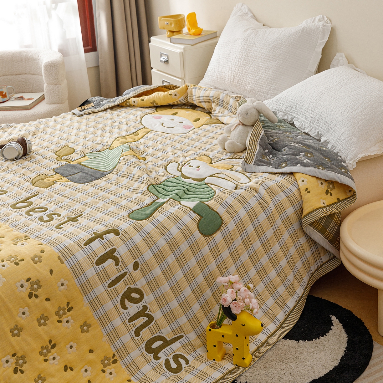 91家纺网 家纺一手货源 找家纺 朴尔家纺-毛巾被 2026新品十层轻肤纯棉云朵棉色织提花纱布泡芙被毛巾被 最佳拍档