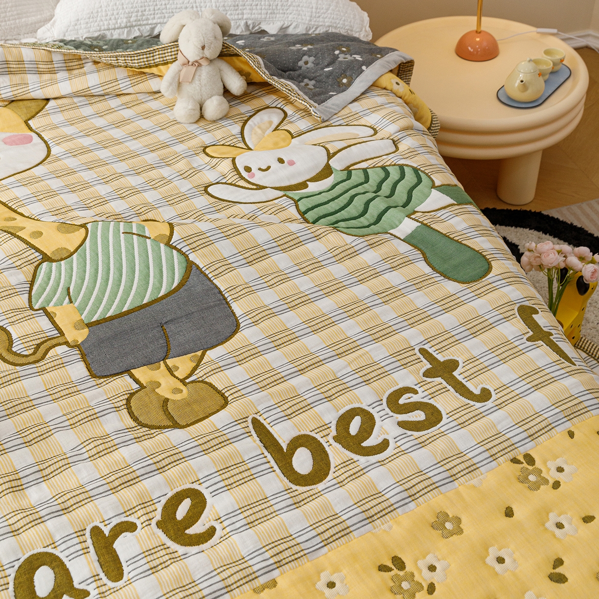 91家纺网 家纺一手货源 找家纺 朴尔家纺-毛巾被 2026新品十层轻肤纯棉云朵棉色织提花纱布泡芙被毛巾被 最佳拍档