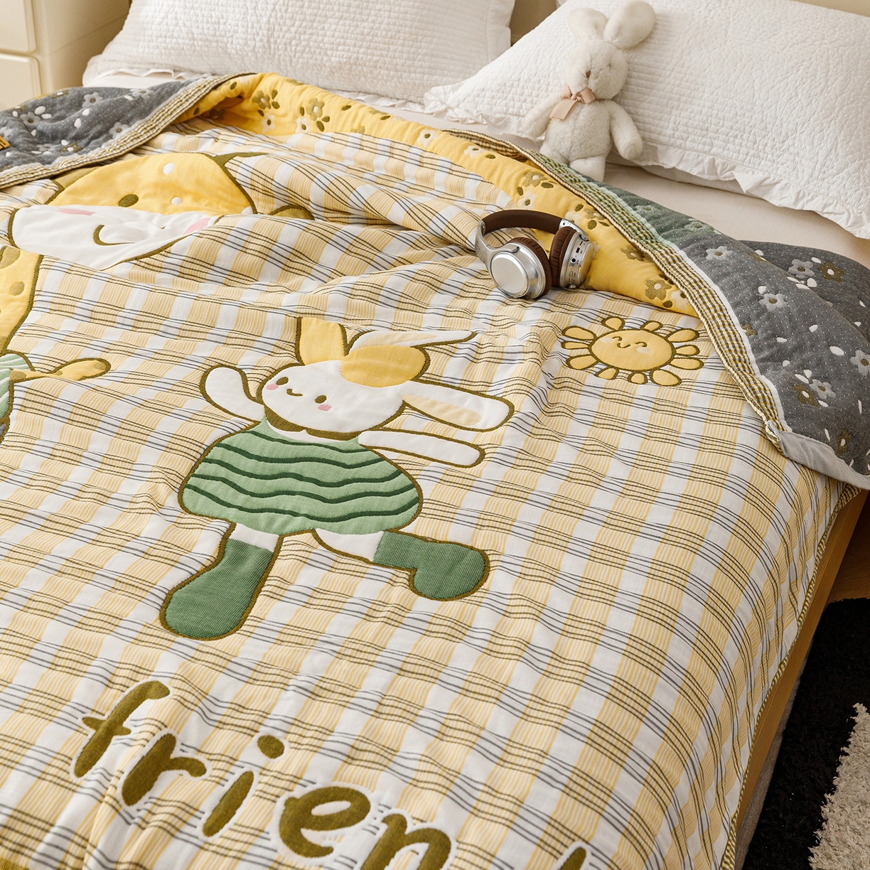 91家纺网 家纺一手货源 找家纺 朴尔家纺-毛巾被 2026新品十层轻肤纯棉云朵棉色织提花纱布泡芙被毛巾被 最佳拍档