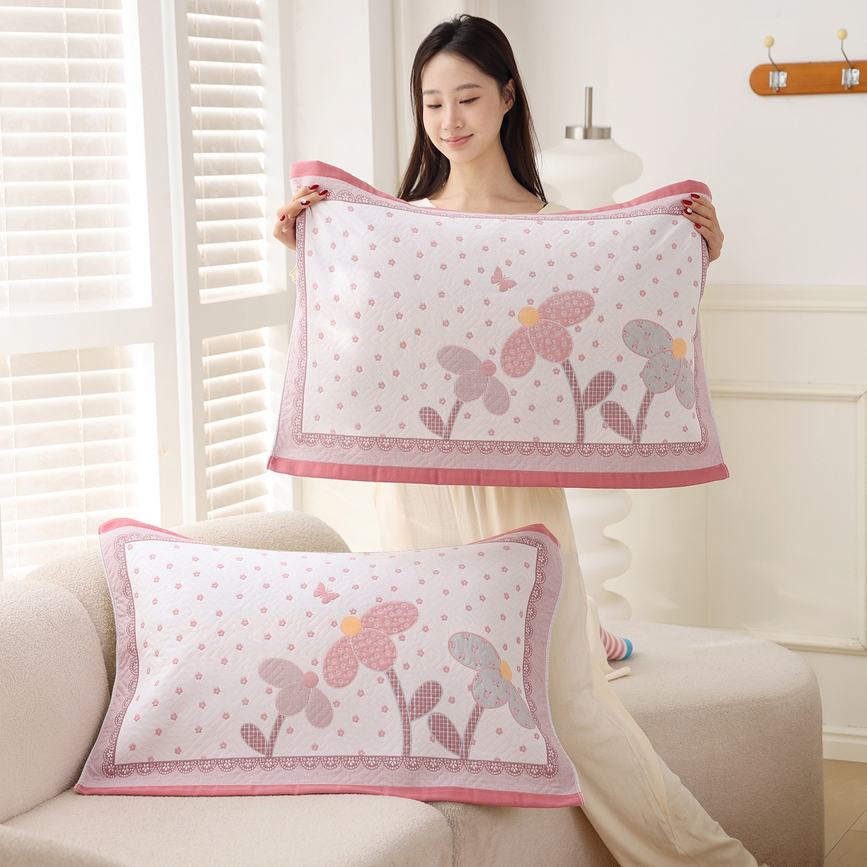 91家纺网 家纺一手货源 找家纺 （总）朴尔家纺-毛巾被 2026新品小清新纯棉色织高密多层纱布枕巾