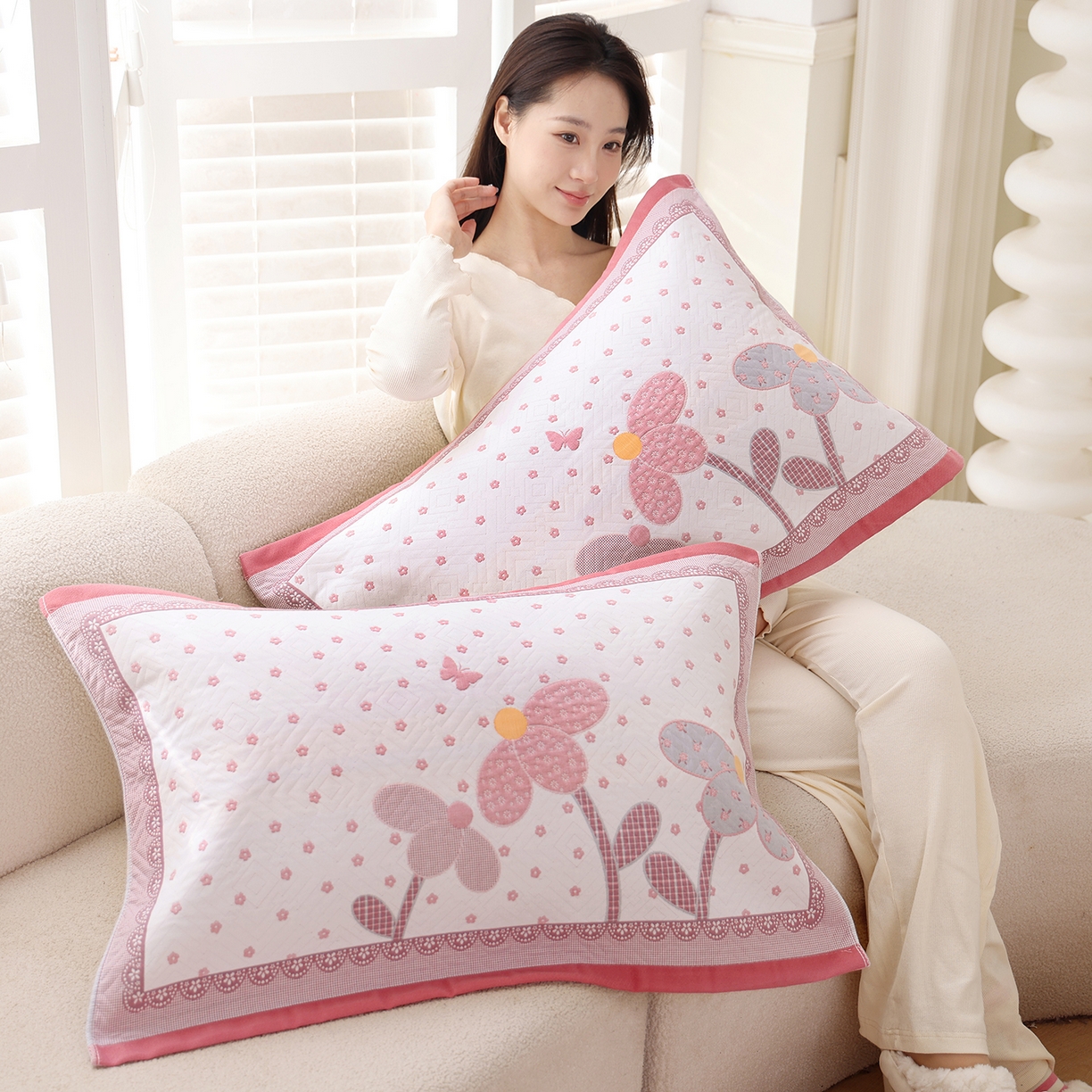 91家纺网 家纺一手货源 找家纺 （总）朴尔家纺-毛巾被 2026新品小清新纯棉色织高密多层纱布枕巾