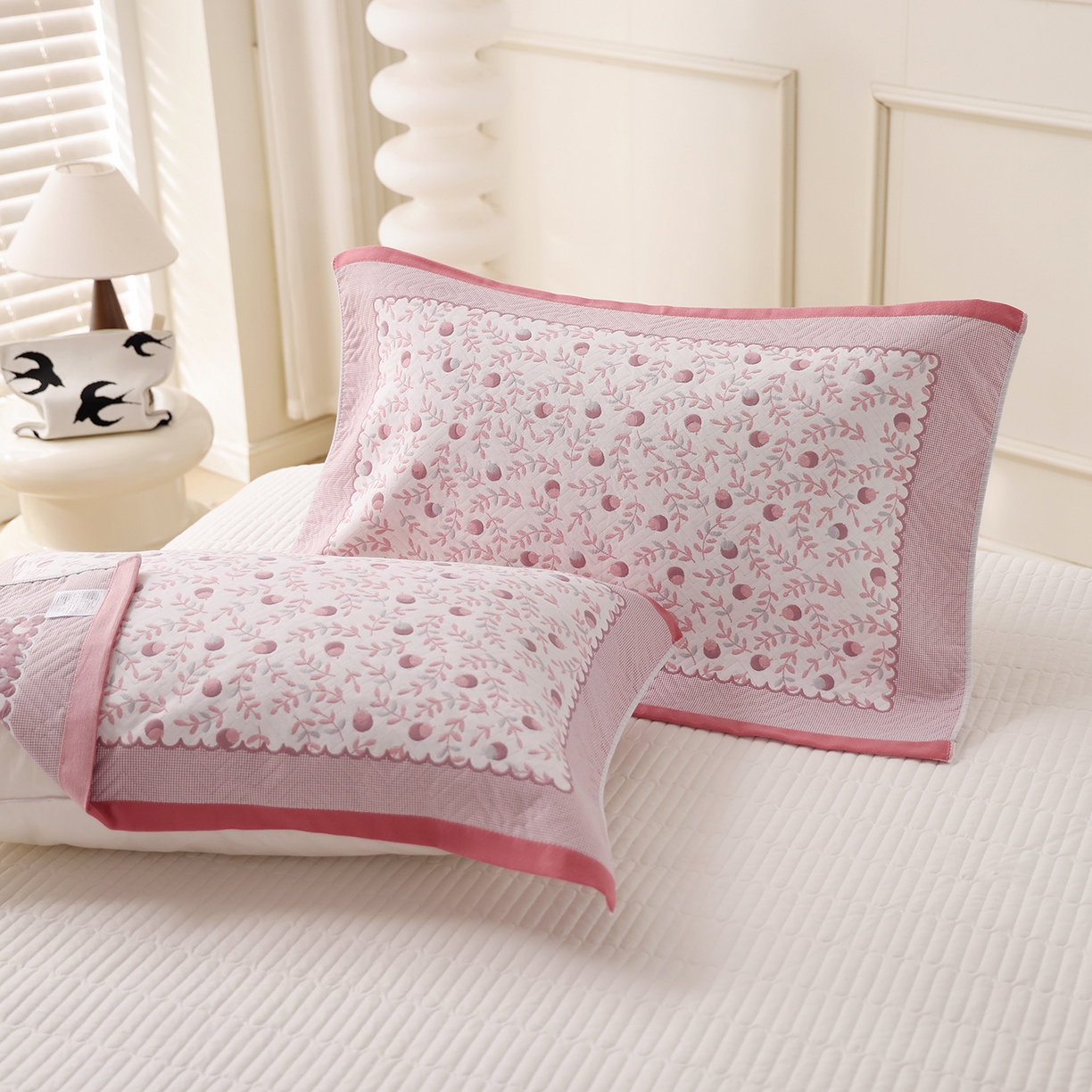 朴尔家纺-毛巾被 2026新品小清新纯棉色织高密多层纱布枕巾 恋恋榛果-粉