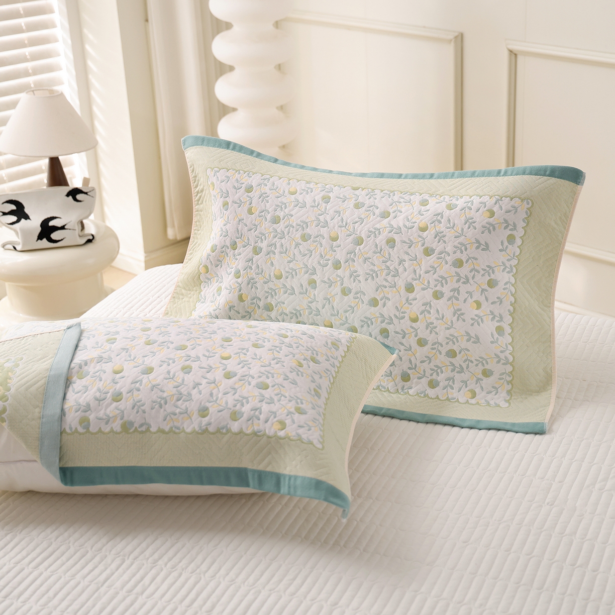 朴尔家纺-毛巾被 2026新品小清新纯棉色织高密多层纱布枕巾 恋恋榛果-绿