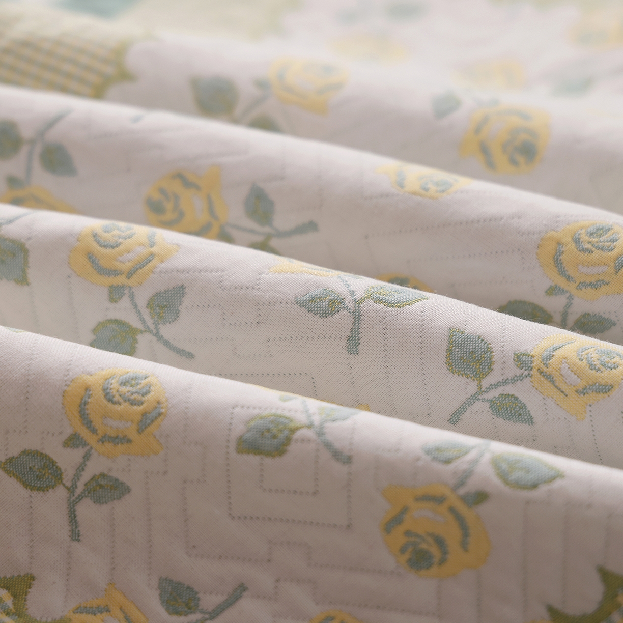 91家纺网 家纺一手货源 找家纺 朴尔家纺-毛巾被 2026新品小清新纯棉色织高密多层纱布枕巾 漫漫蔷薇-绿