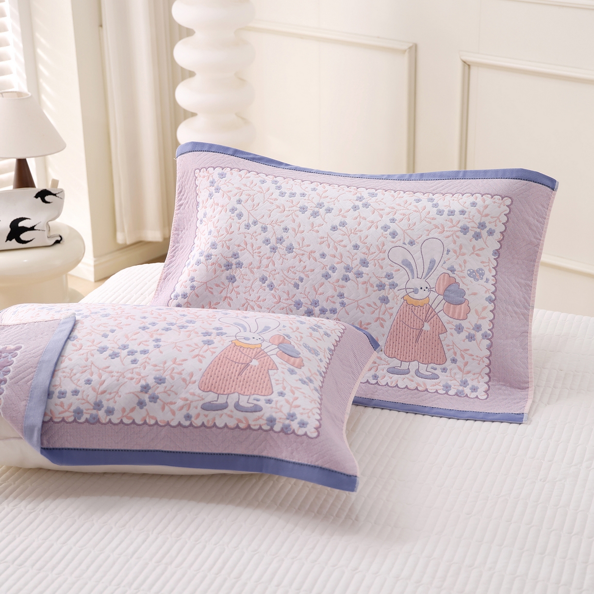 朴尔家纺-毛巾被 2026新品小清新纯棉色织高密多层纱布枕巾 幸福时光-蓝