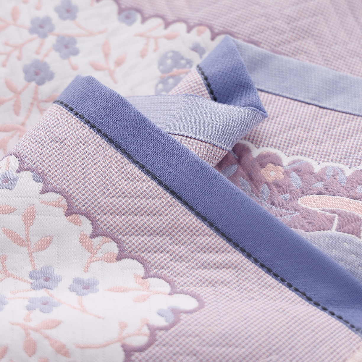 91家纺网 家纺一手货源 找家纺 朴尔家纺-毛巾被 2026新品小清新纯棉色织高密多层纱布枕巾 幸福时光-蓝