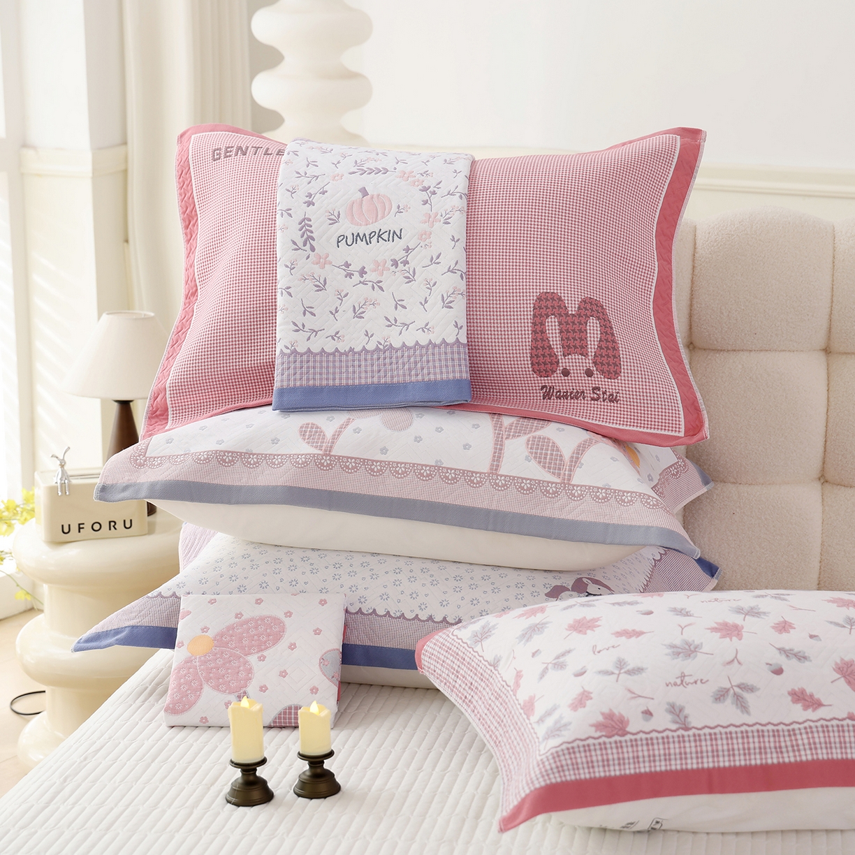 91家纺网 家纺一手货源 找家纺 朴尔家纺-毛巾被 2026新品小清新纯棉色织高密多层纱布枕巾 组合图