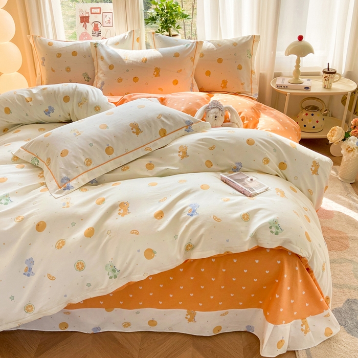 凌鼎 2025新款多规格掉边13070全棉四件套 橙意满满-米黄