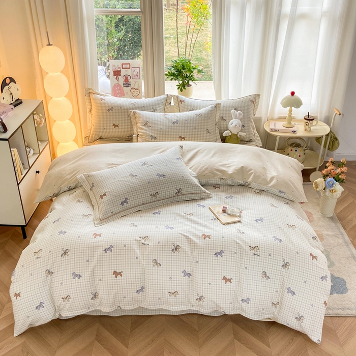 91家纺网 家纺一手货源 找家纺 凌鼎 2025新款多规格掉边13070全棉四件套 马到成功