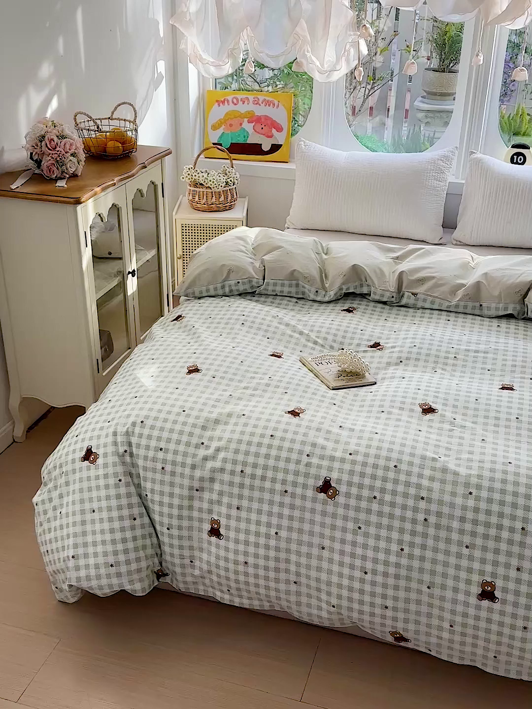 91家纺网 家纺一手货源 找家纺 佳汐蓝家纺 2026新款全棉纯棉加厚13376印花单品被套 被套单件 绿格小熊