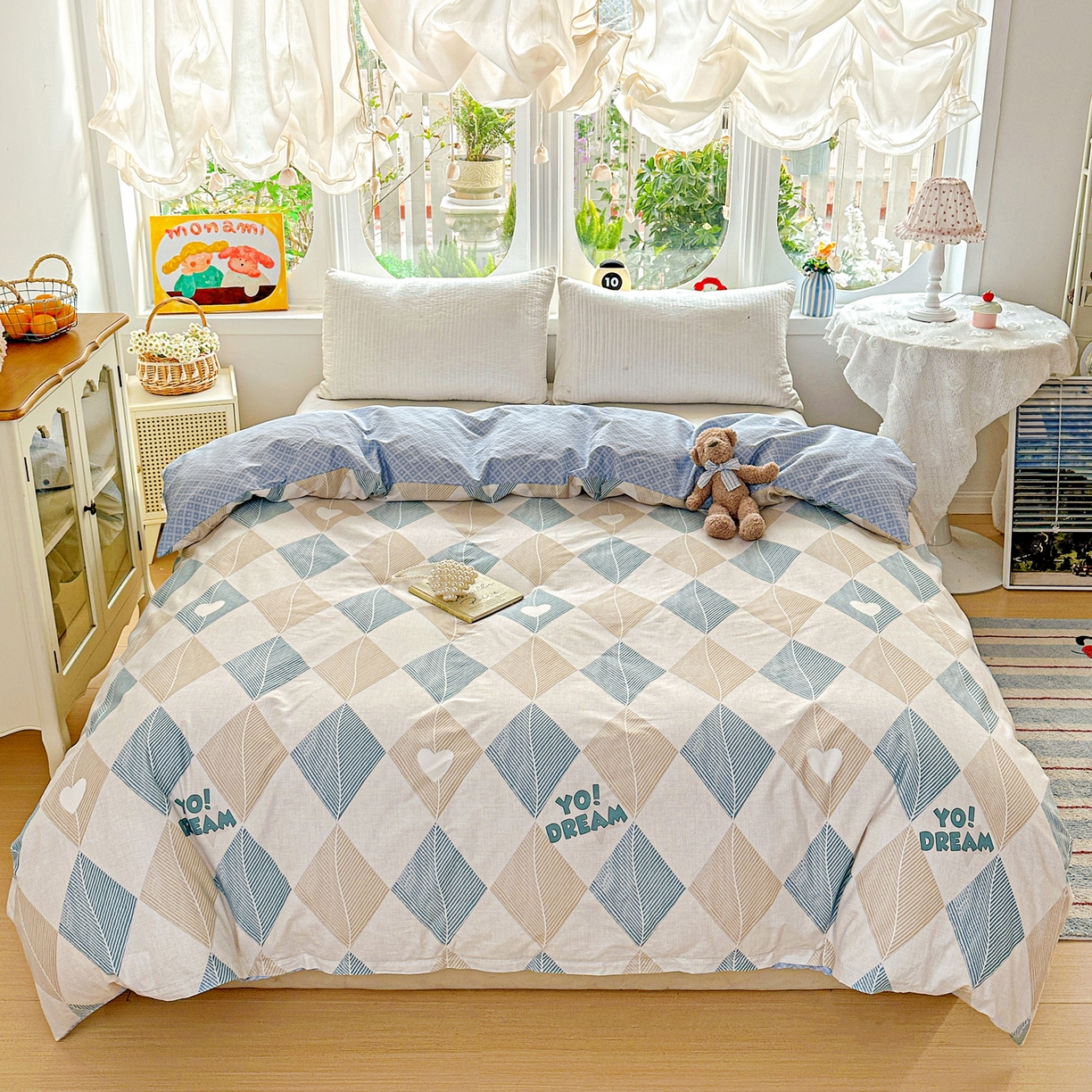 佳汐蓝家纺 2026新款全棉纯棉加厚13376印花单品被套 被套单件 菱形世界