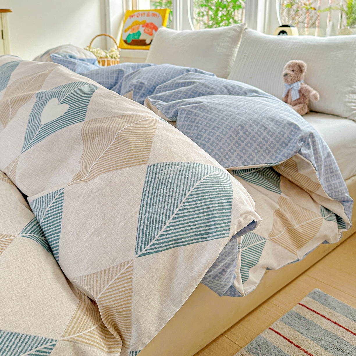 91家纺网 家纺一手货源 找家纺 佳汐蓝家纺 2026新款全棉纯棉加厚13376印花单品被套 被套单件 菱形世界