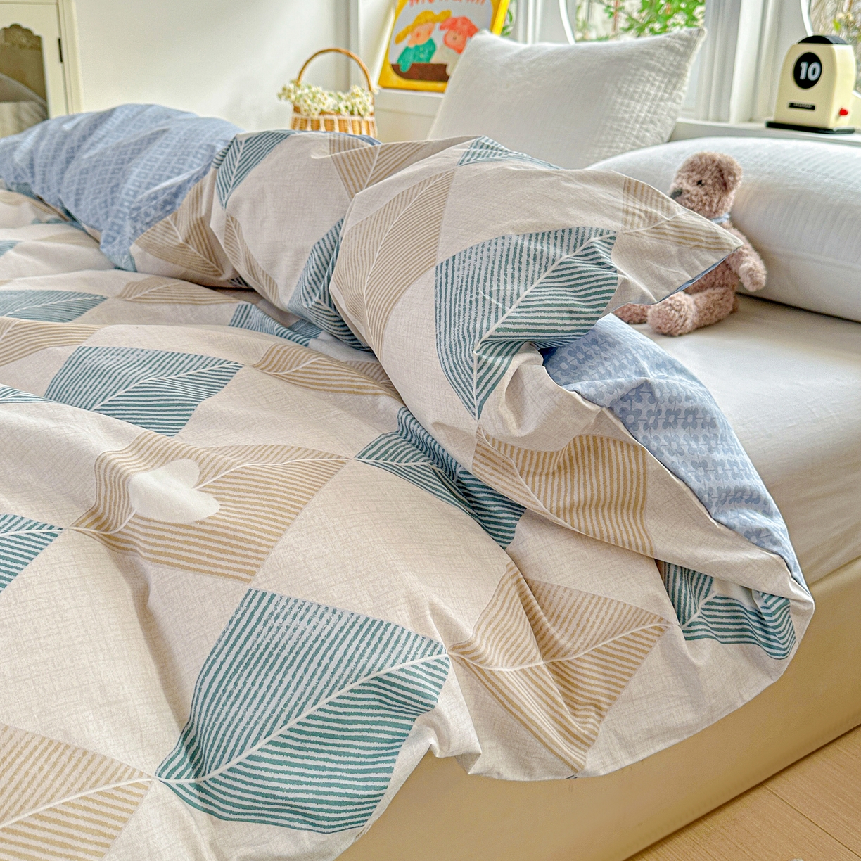 91家纺网 家纺一手货源 找家纺 佳汐蓝家纺 2026新款全棉纯棉加厚13376印花单品被套 被套单件 菱形世界