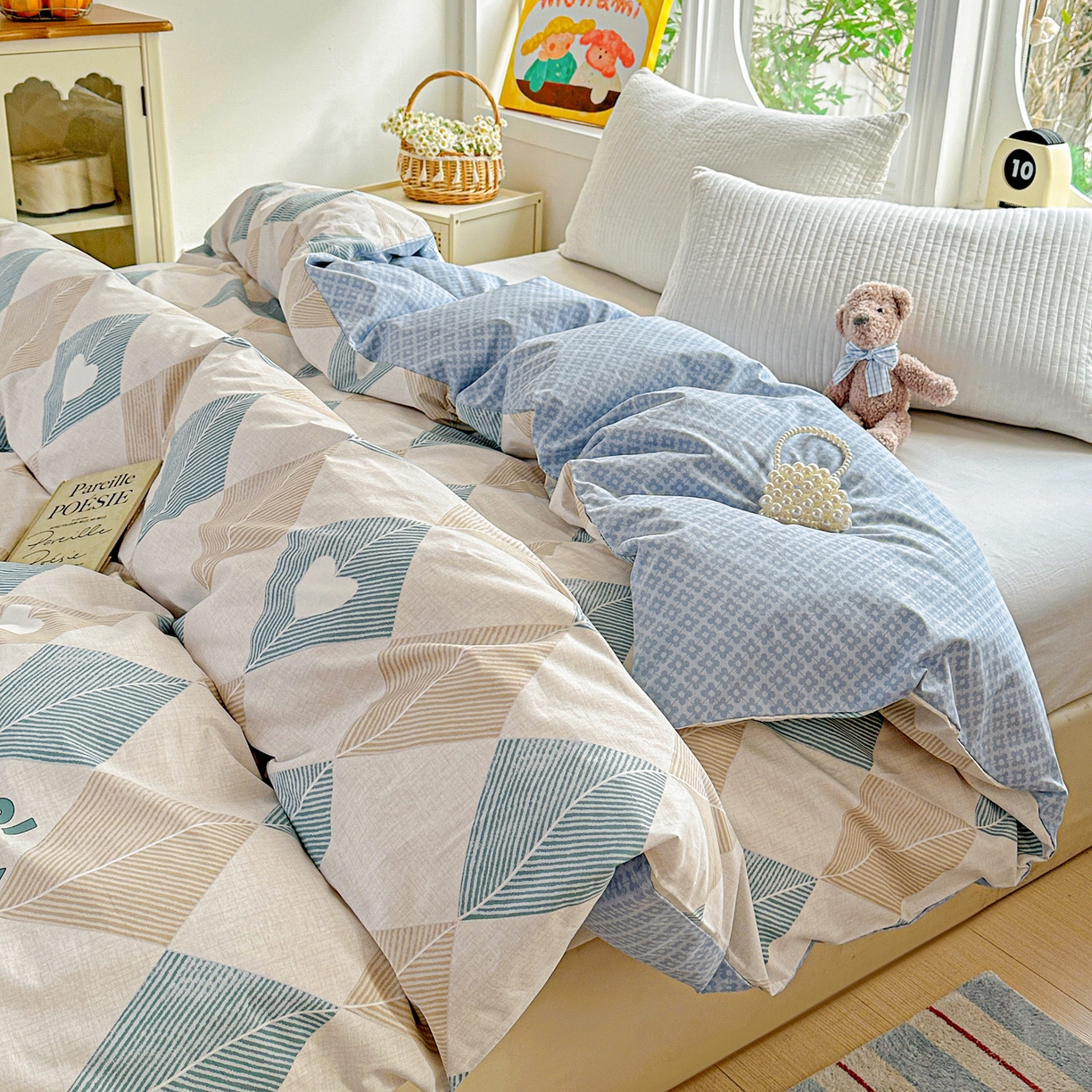 91家纺网 家纺一手货源 找家纺 佳汐蓝家纺 2026新款全棉纯棉加厚13376印花单品被套 被套单件 菱形世界