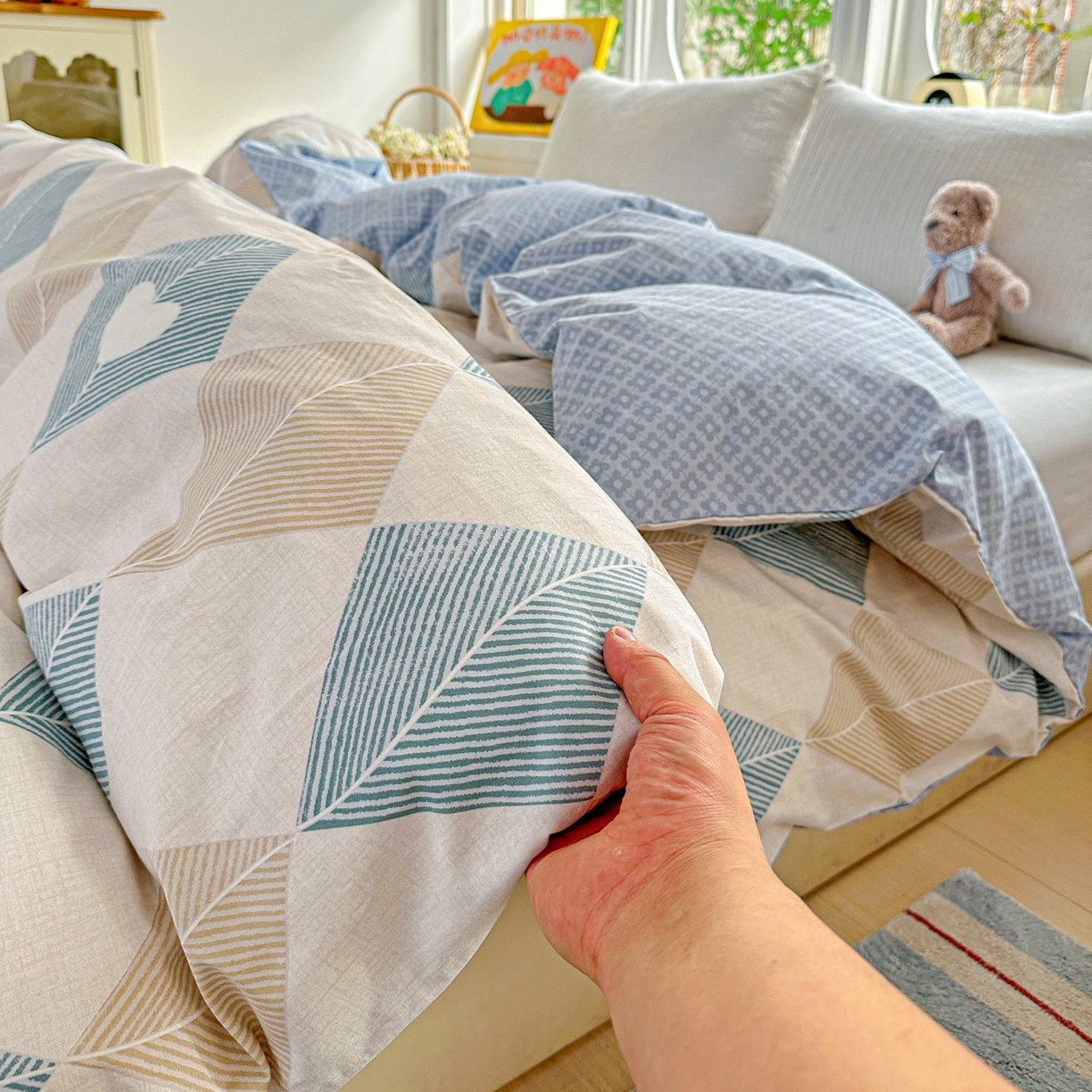 91家纺网 家纺一手货源 找家纺 佳汐蓝家纺 2026新款全棉纯棉加厚13376印花单品被套 被套单件 菱形世界