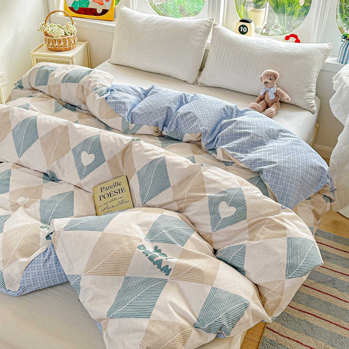 91家纺网 家纺一手货源 找家纺 佳汐蓝家纺 2026新款全棉纯棉加厚13376印花单品被套 被套单件 菱形世界