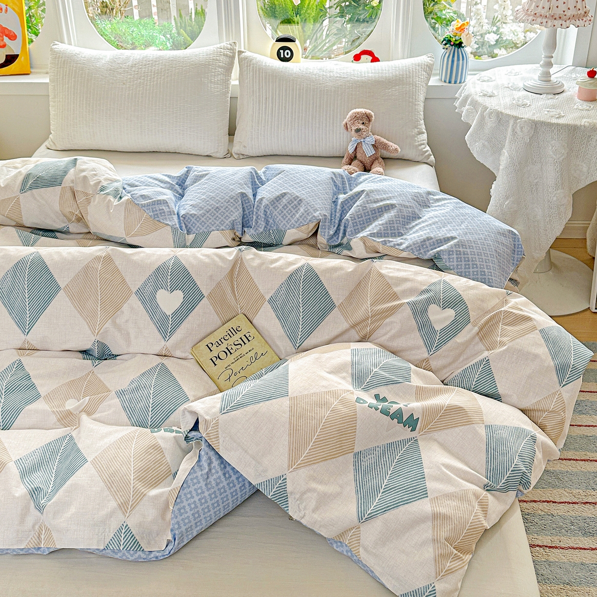 91家纺网 家纺一手货源 找家纺 佳汐蓝家纺 2026新款全棉纯棉加厚13376印花单品被套 被套单件 菱形世界