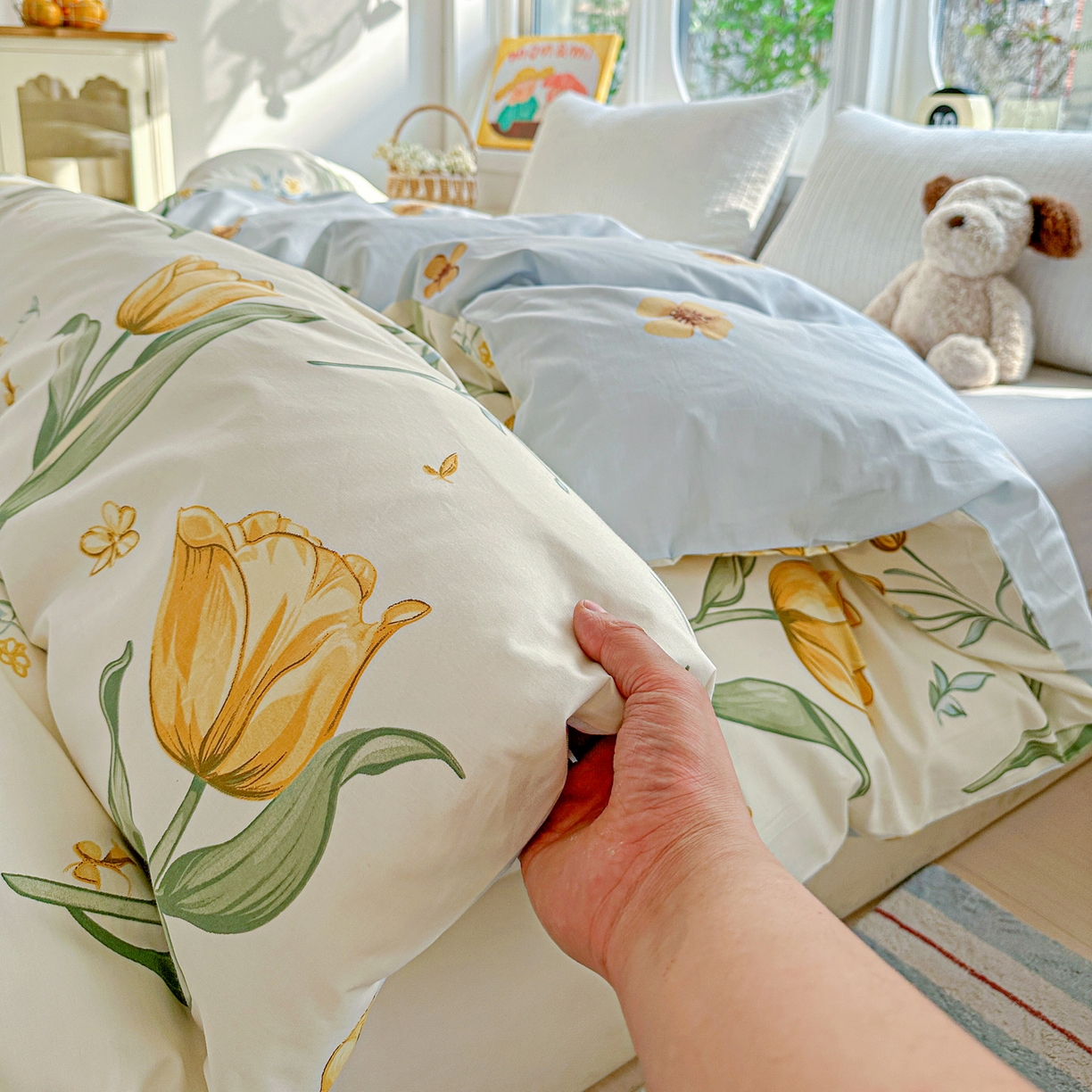 91家纺网 家纺一手货源 找家纺 佳汐蓝家纺 2026新款全棉纯棉加厚13376印花单品被套 被套单件 沐浴暖阳