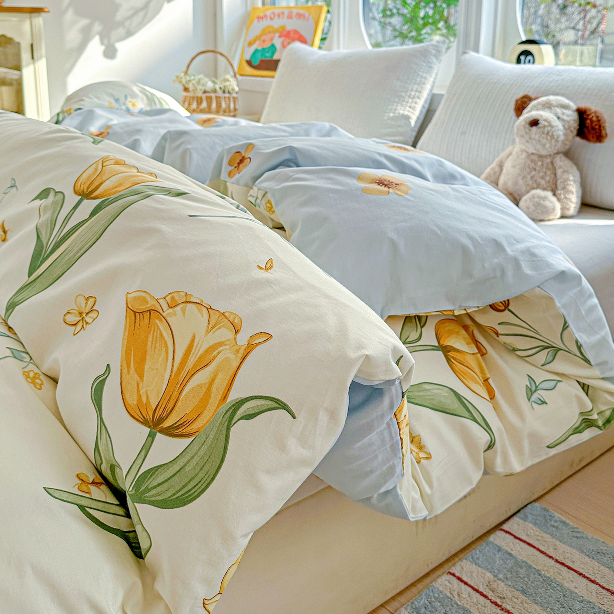 91家纺网 家纺一手货源 找家纺 佳汐蓝家纺 2026新款全棉纯棉加厚13376印花单品被套 被套单件 沐浴暖阳