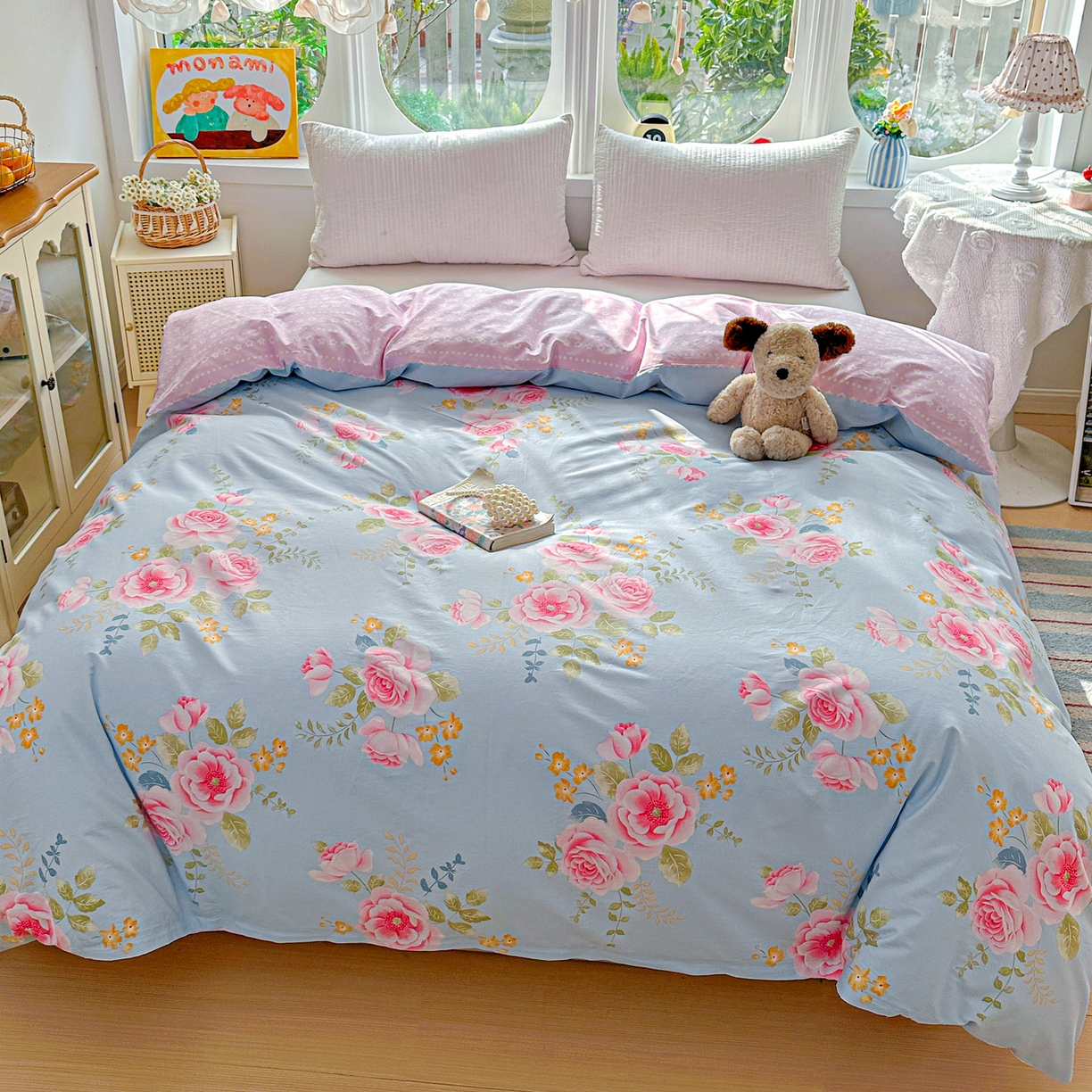 91家纺网 家纺一手货源 找家纺 佳汐蓝家纺 2026新款全棉纯棉加厚13376印花单品被套 被套单件 暮色蔷薇