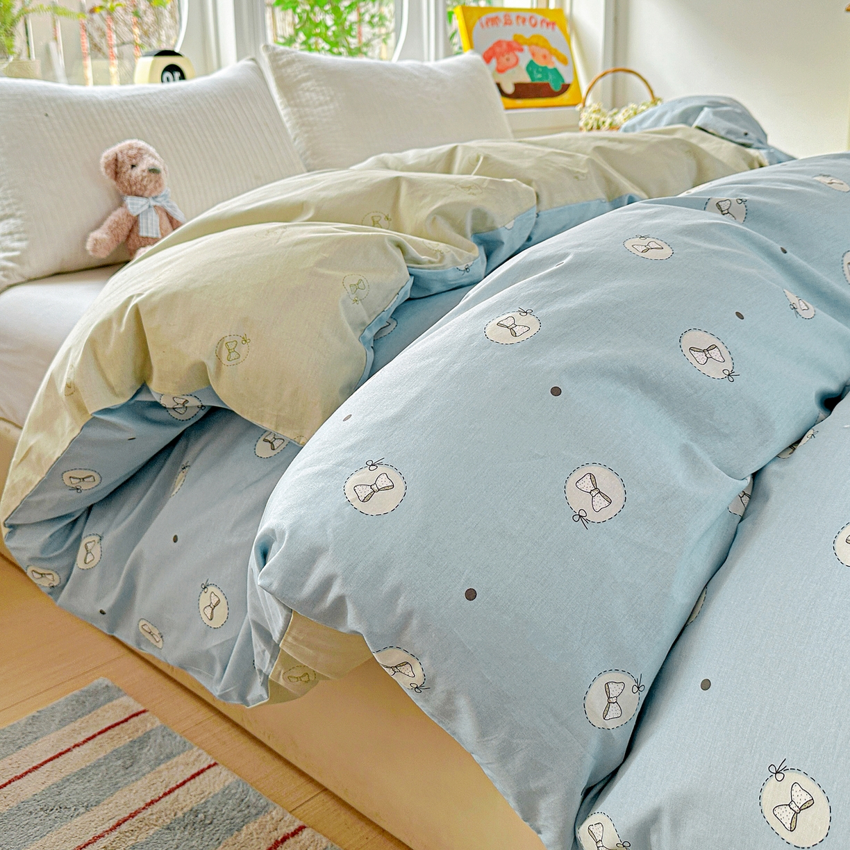 91家纺网 家纺一手货源 找家纺 佳汐蓝家纺 2026新款全棉纯棉加厚13376印花单品被套 被套单件 奶油蝴蝶结