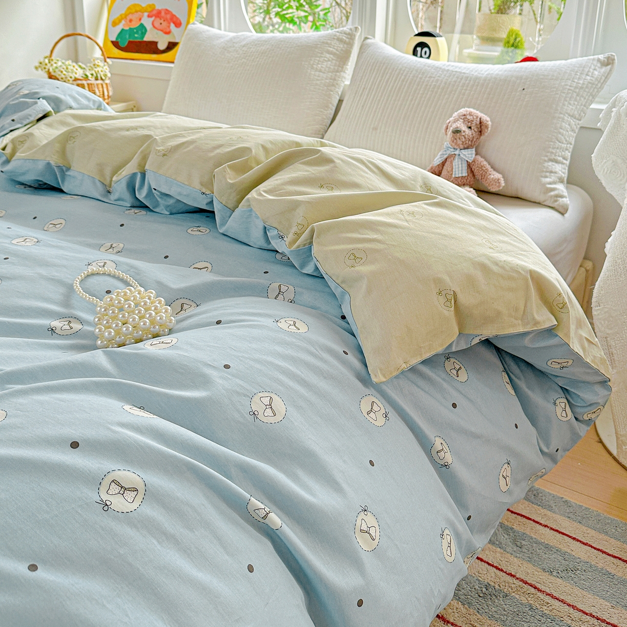 91家纺网 家纺一手货源 找家纺 佳汐蓝家纺 2026新款全棉纯棉加厚13376印花单品被套 被套单件 奶油蝴蝶结