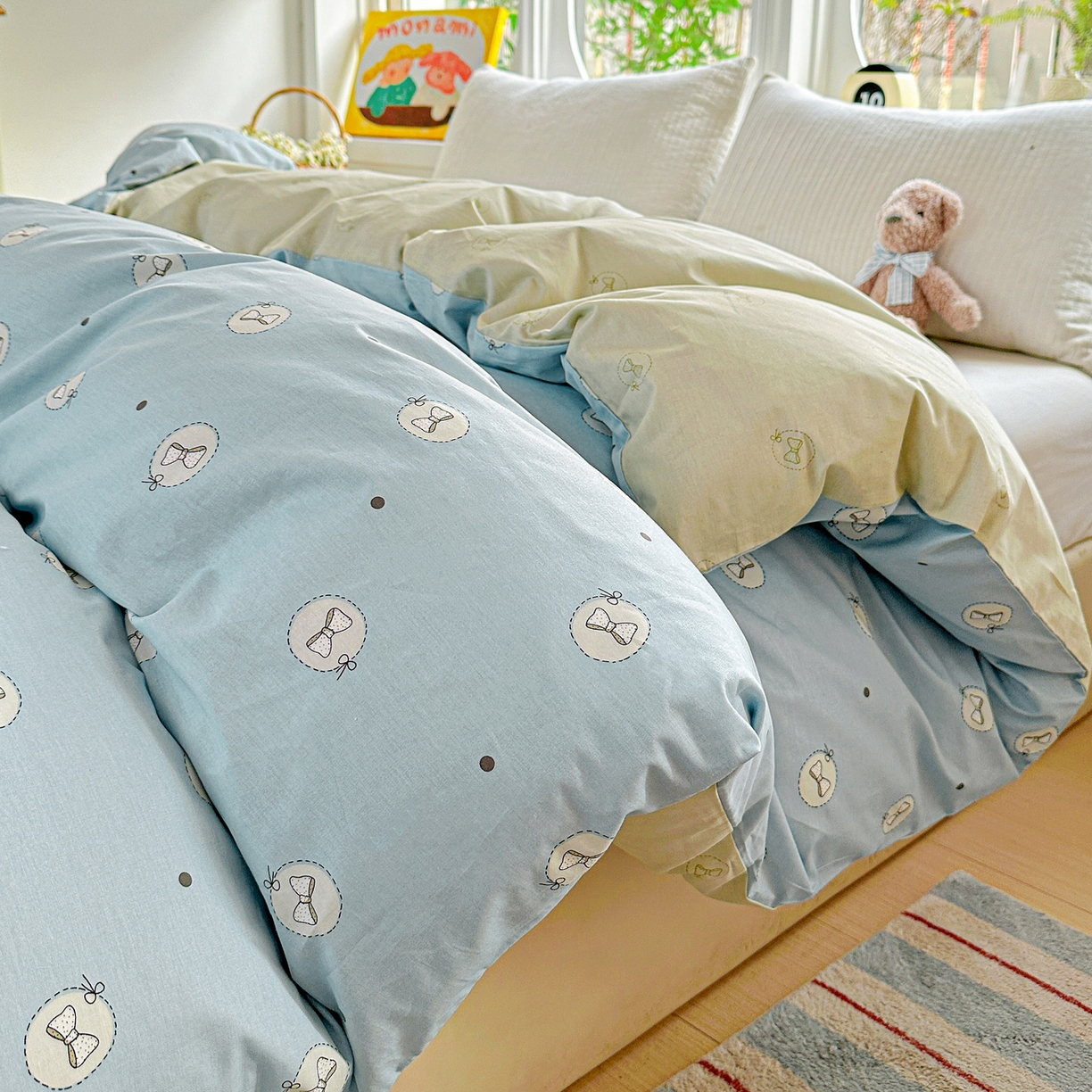 91家纺网 家纺一手货源 找家纺 佳汐蓝家纺 2026新款全棉纯棉加厚13376印花单品被套 被套单件 奶油蝴蝶结