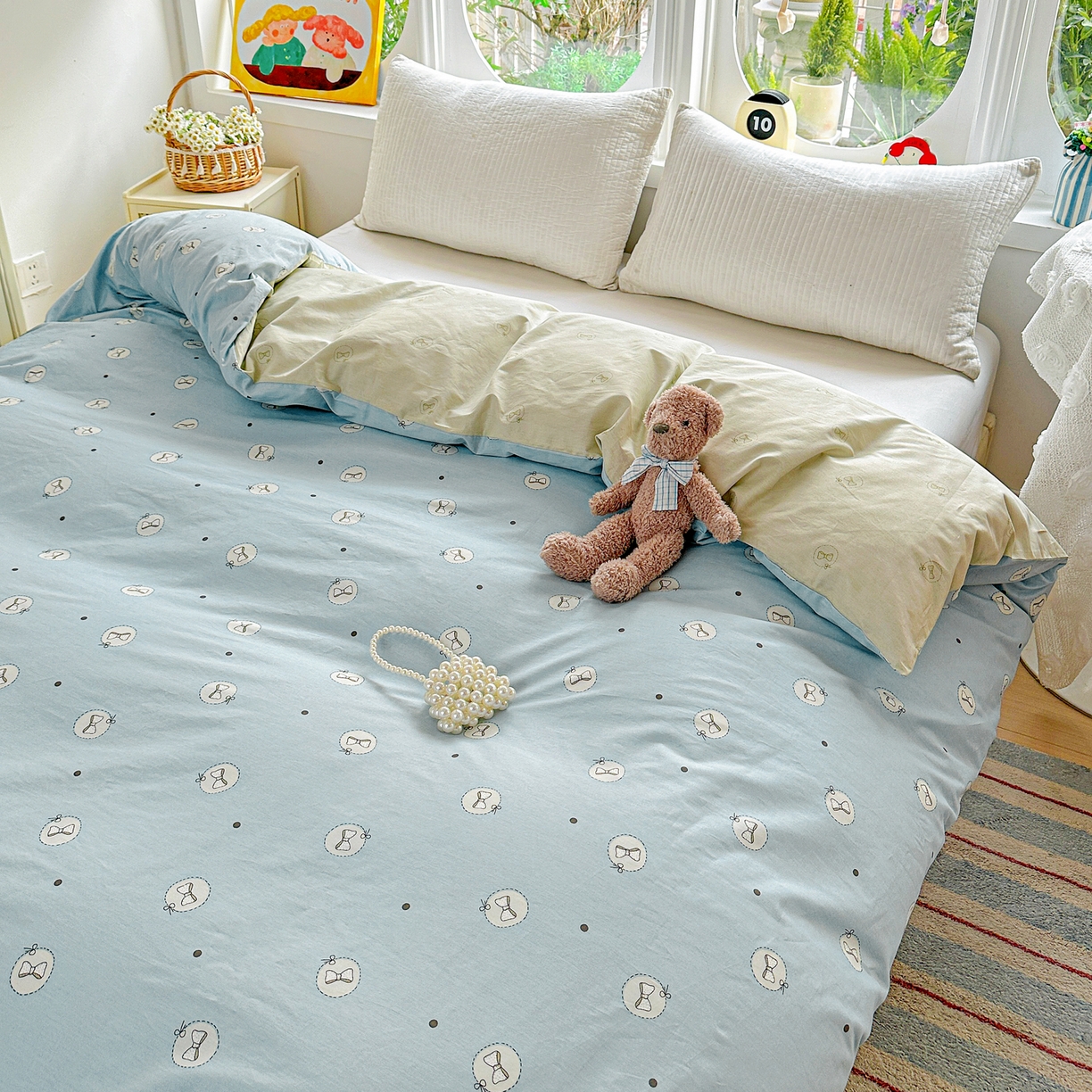 91家纺网 家纺一手货源 找家纺 佳汐蓝家纺 2026新款全棉纯棉加厚13376印花单品被套 被套单件 奶油蝴蝶结