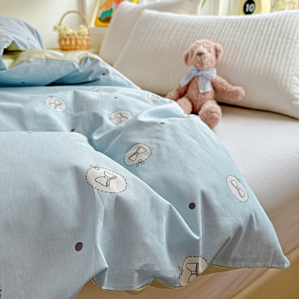 91家纺网 家纺一手货源 找家纺 佳汐蓝家纺 2026新款全棉纯棉加厚13376印花单品被套 被套单件 奶油蝴蝶结