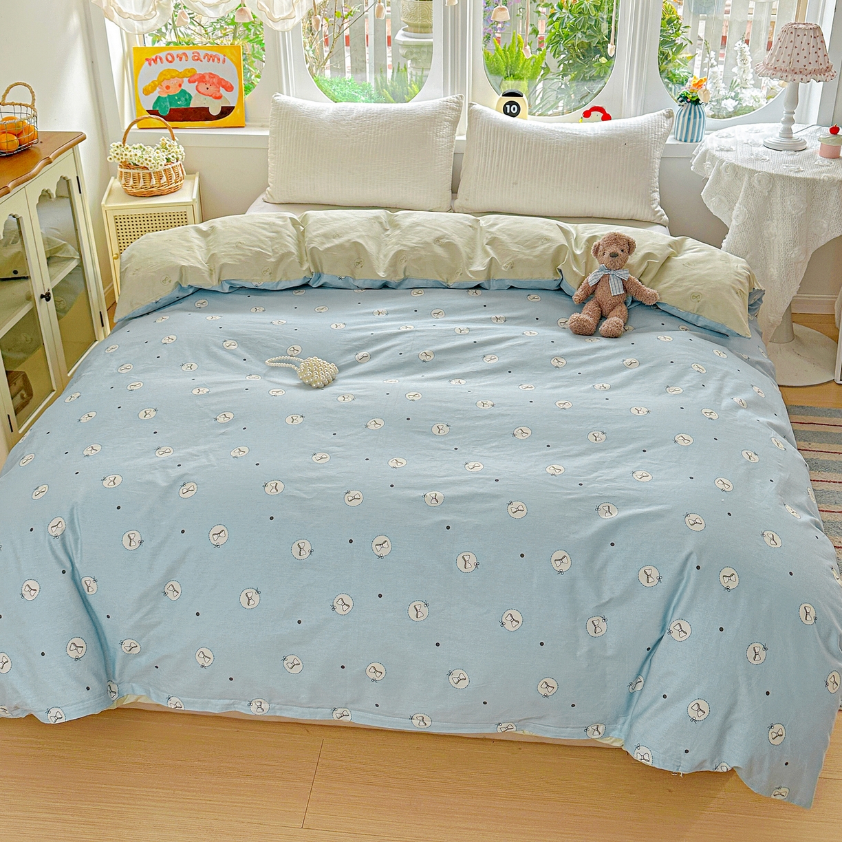 91家纺网 家纺一手货源 找家纺 佳汐蓝家纺 2026新款全棉纯棉加厚13376印花单品被套 被套单件 奶油蝴蝶结