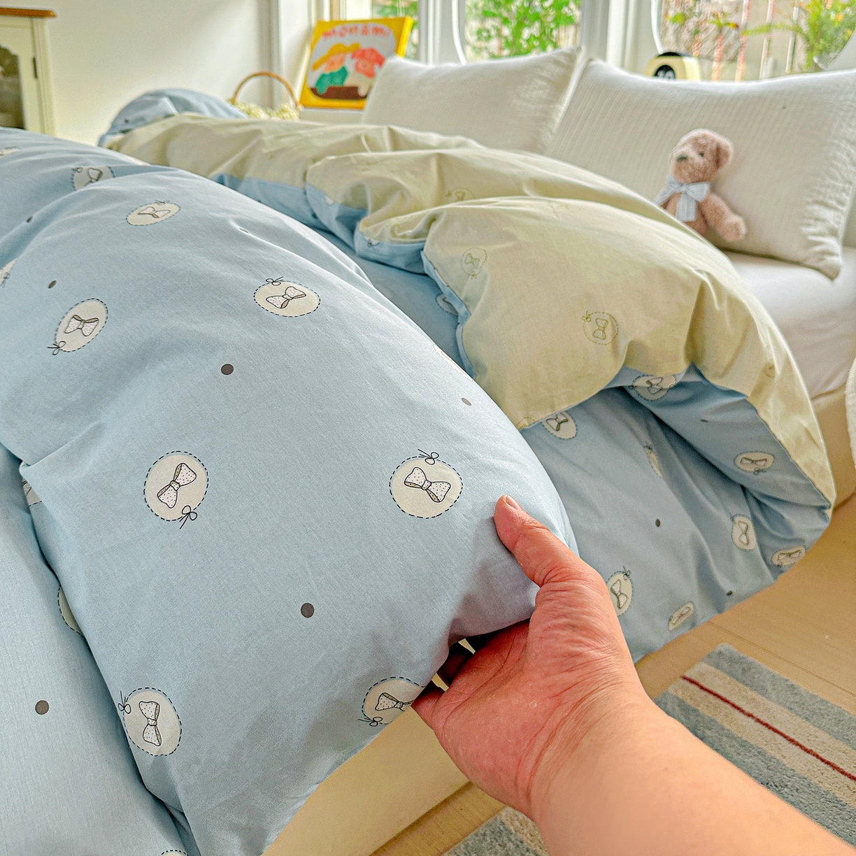 91家纺网 家纺一手货源 找家纺 佳汐蓝家纺 2026新款全棉纯棉加厚13376印花单品被套 被套单件 奶油蝴蝶结