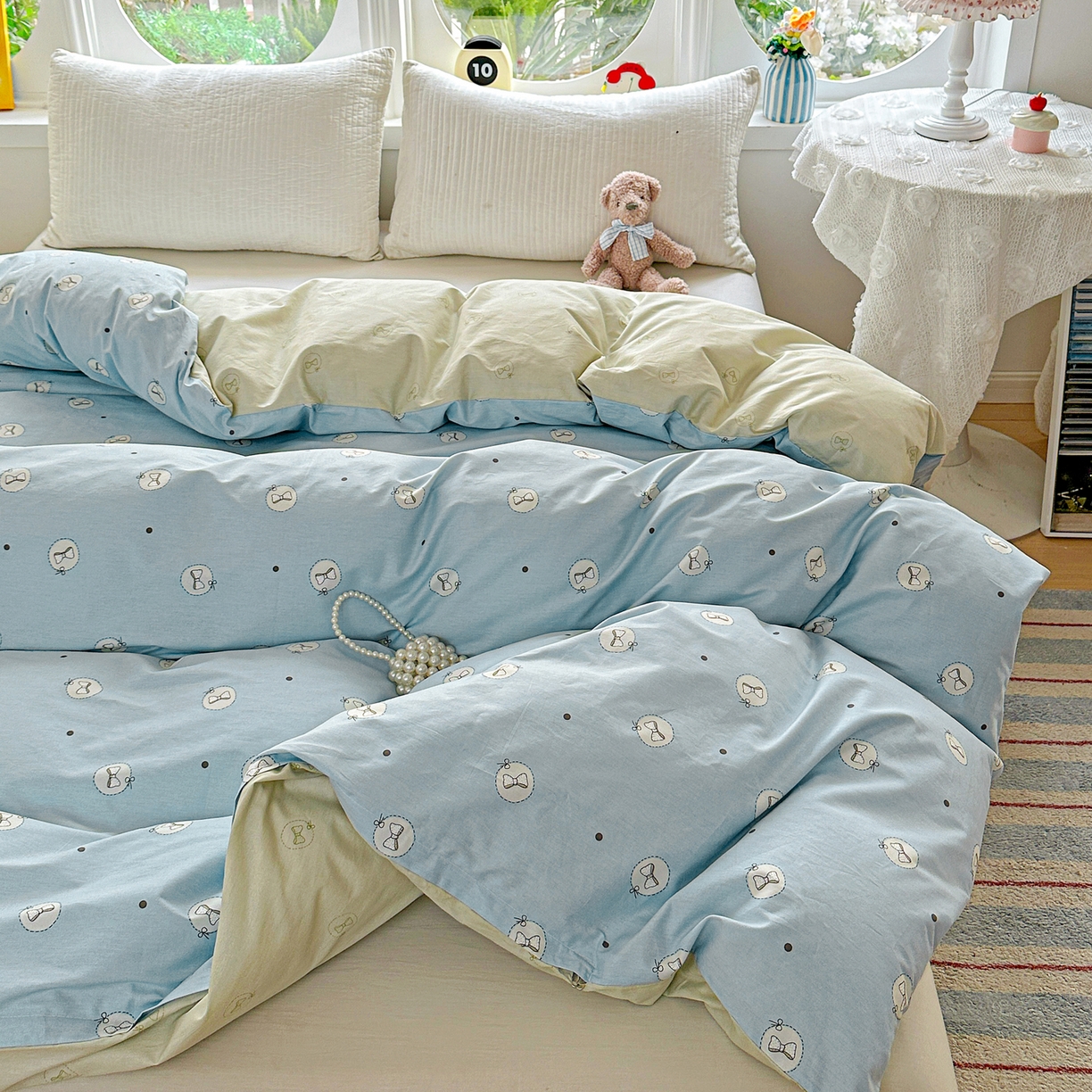 91家纺网 家纺一手货源 找家纺 佳汐蓝家纺 2026新款全棉纯棉加厚13376印花单品被套 被套单件 奶油蝴蝶结