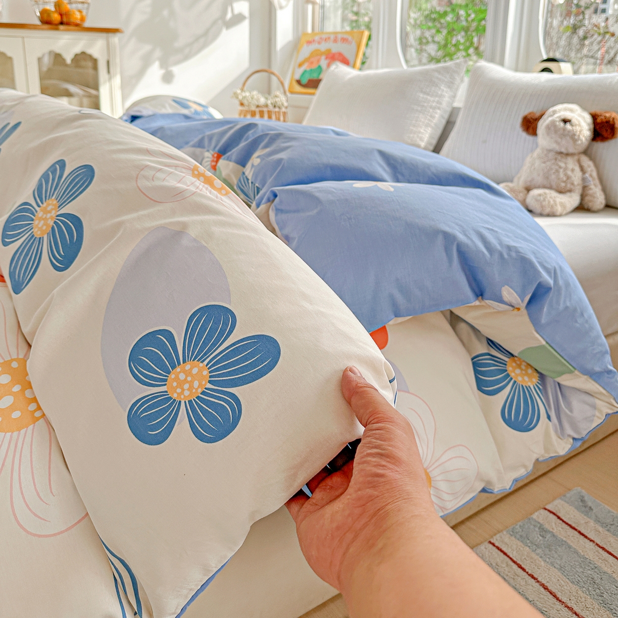 91家纺网 家纺一手货源 找家纺 佳汐蓝家纺 2026新款全棉纯棉加厚13376印花单品被套 被套单件 暖阳情调