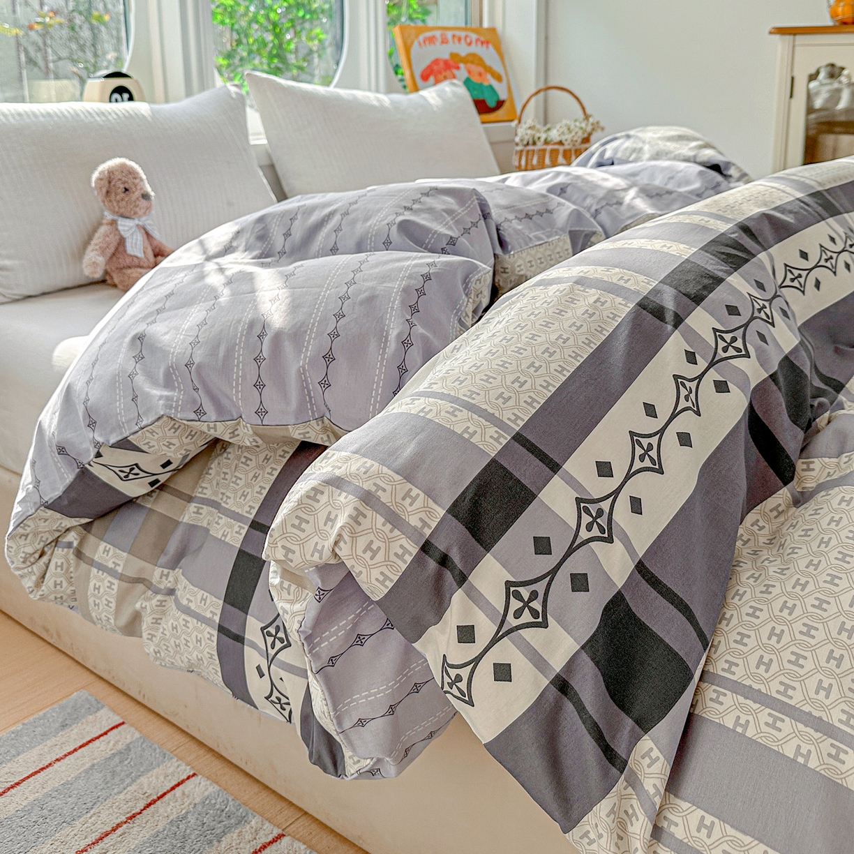 91家纺网 家纺一手货源 找家纺 佳汐蓝家纺 2026新款全棉纯棉加厚13376印花单品被套 被套单件 协奏曲