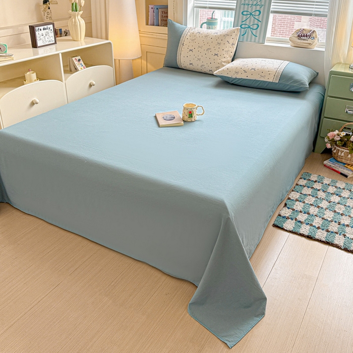 91家纺网 家纺一手货源 找家纺 逸林家纺《原希尔顿逸林》 2026新款春款古法水洗棉法式立体全棉花边拼接款四件套学生三件套单品被套枕套 雨沫