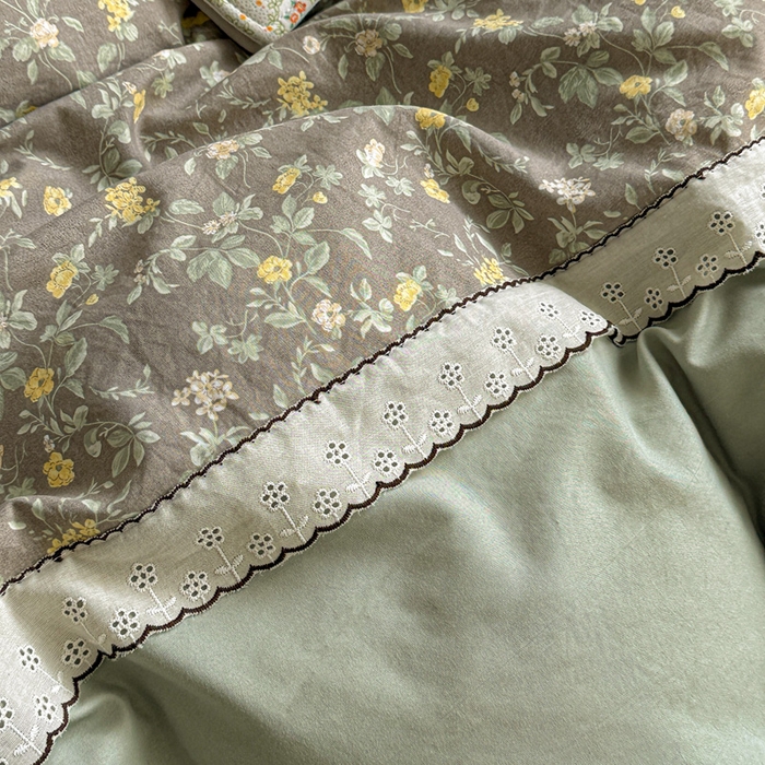 91家纺网 家纺一手货源 找家纺 逸林家纺《原希尔顿逸林》 2026新款春款古法水洗棉法式立体全棉花边拼接款四件套学生三件套单品被套枕套 知否